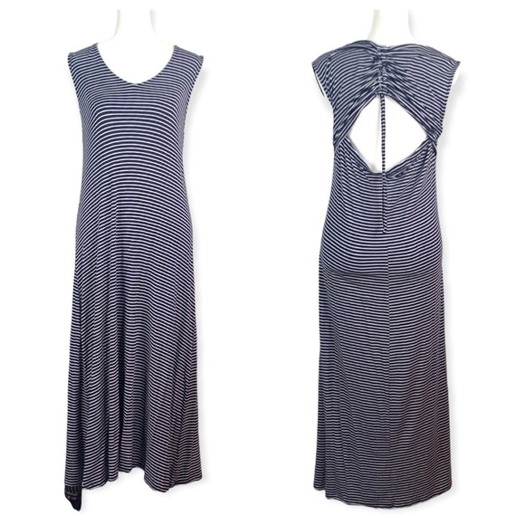 GAP Navy and White Striped Maxi Dress with Open Back - Picture 1 of 13
